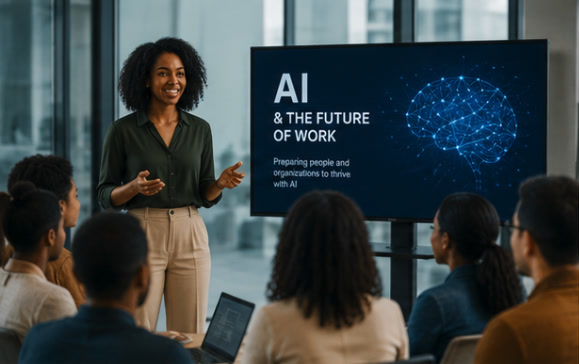 Presenter leading a session on AI and the future of work