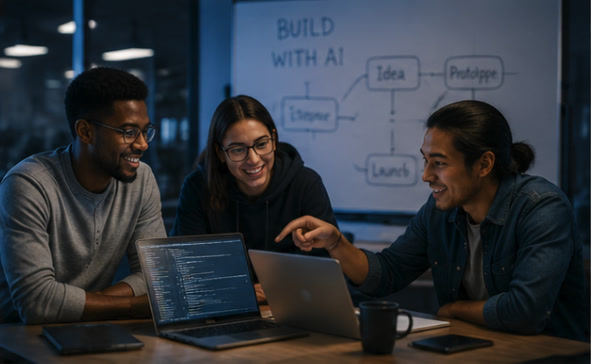 Team collaborating on a Build with AI product workflow